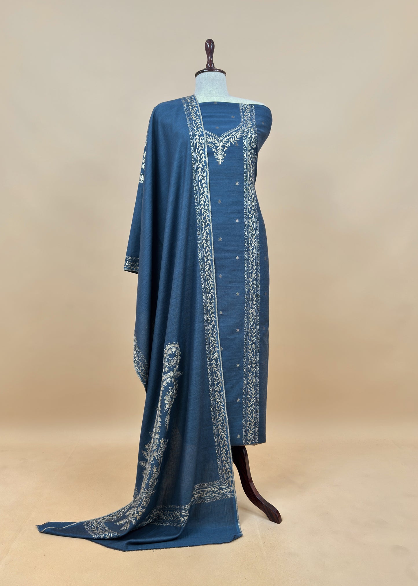 Pink Pure Merino Wool Suit With Kashmiri Aari Embroidery