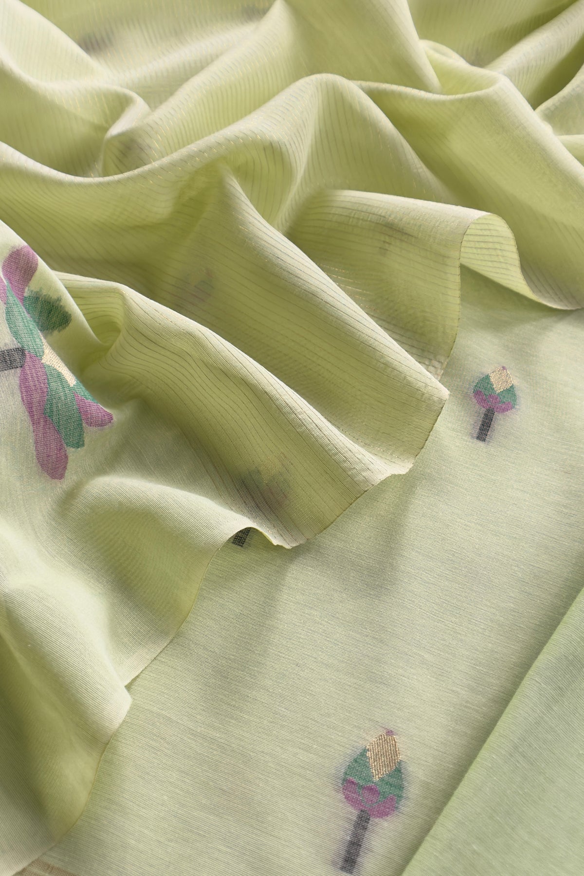 Green Linen Chanderi Suit With Lotus Jamdani Weaving