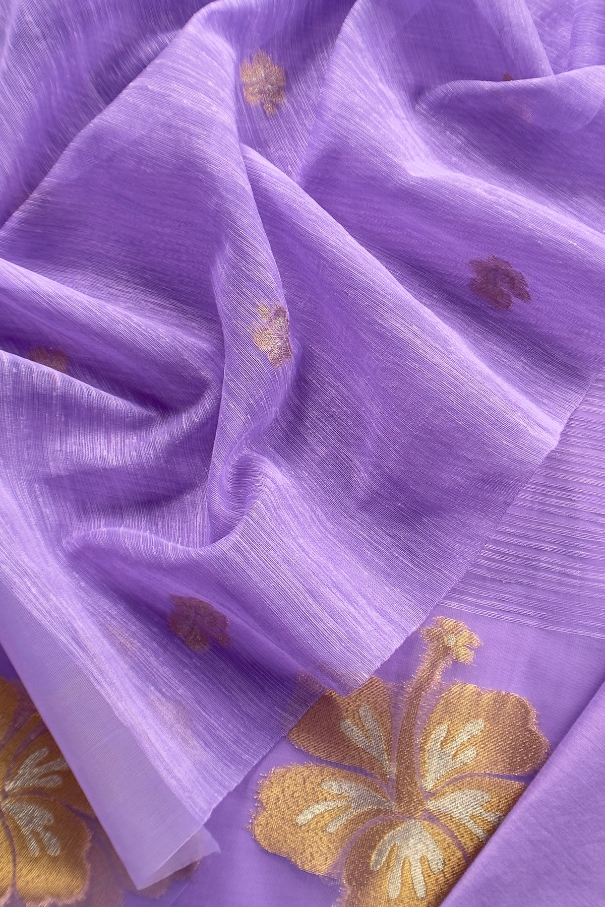 Purple Linen Chanderi Suit With Gold Zari Jamdani Weaving