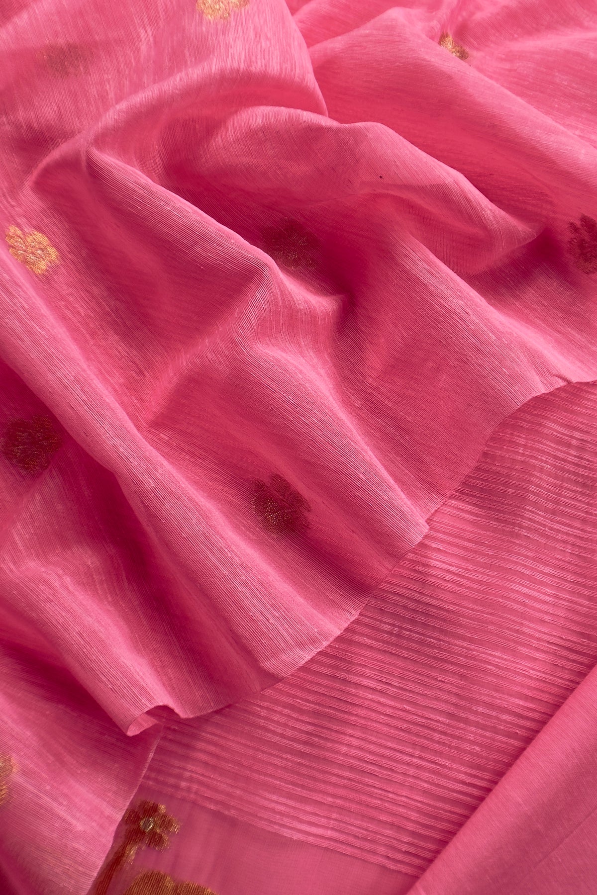 Pink Linen Chanderi Suit With Gold Zari Jamdani Weaving