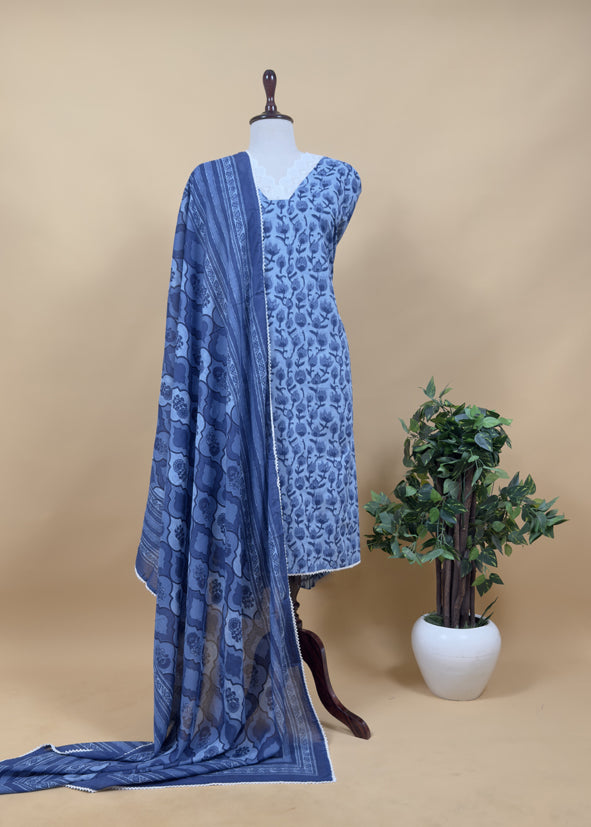Indigo Blue Hand-Block Printed Pure Cotton Suit