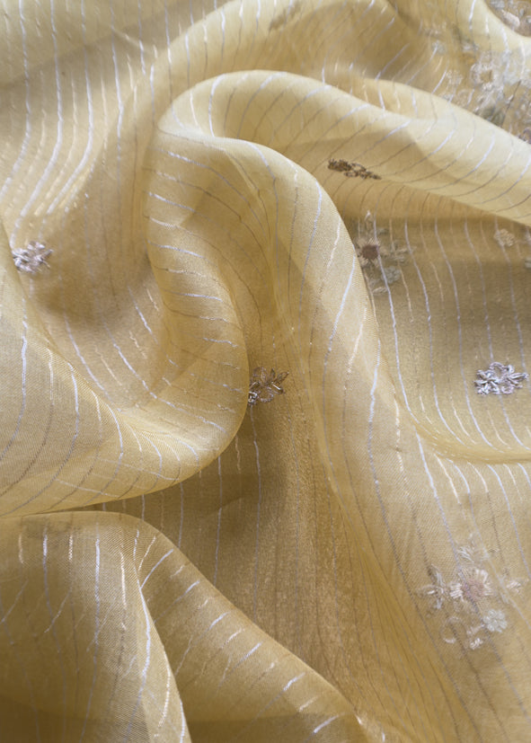 Kalasheel Luxe Honey Yellow Pure Crushed Tissue Kurta And Organza Dupatta With Zardosi And Dabka Handwork