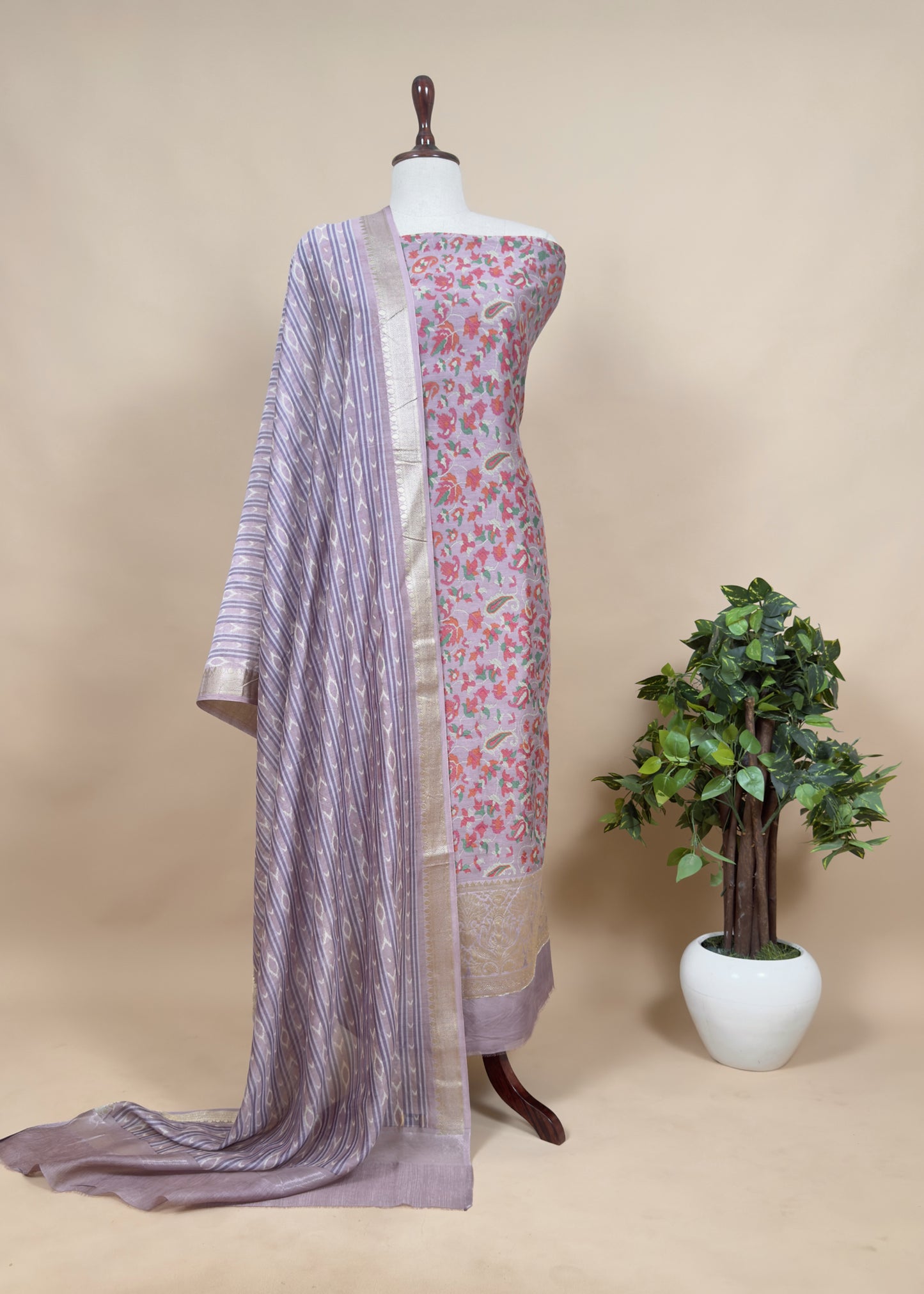 Purple Maheshwari Silk Suit with Zari Weaving