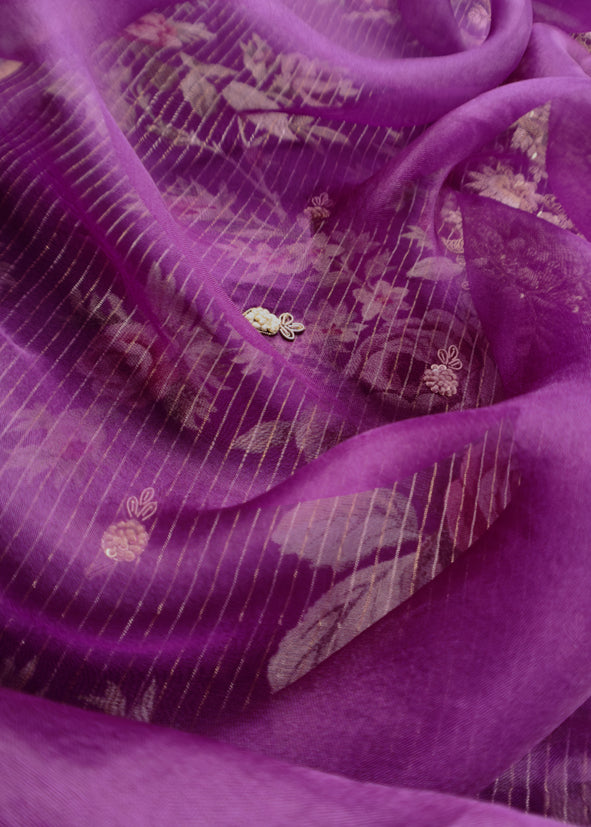 Kalasheel Luxe Deep Violet Pure Organza Suit With Zardosi And Dabka Handwork