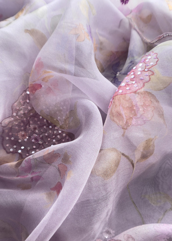 Petal and Poise Lavender Pure Organza Suit with Sequin and Appliqué Handwork
