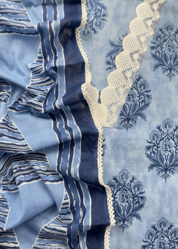 Indigo Blue Hand-Block Printed Pure Cotton Suit