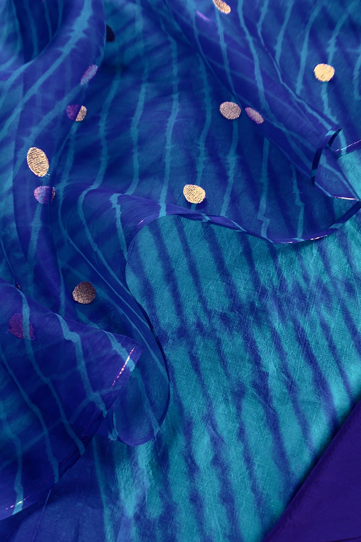 Royal Blue Handloom Lehariya Silk Suit With Organza Silk Dupatta