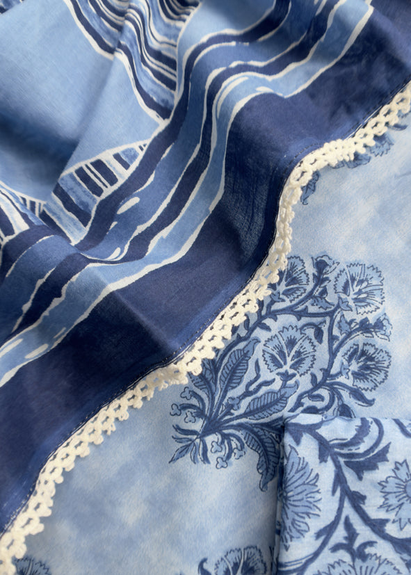 Indigo Blue Hand-Block Printed Pure Cotton Suit