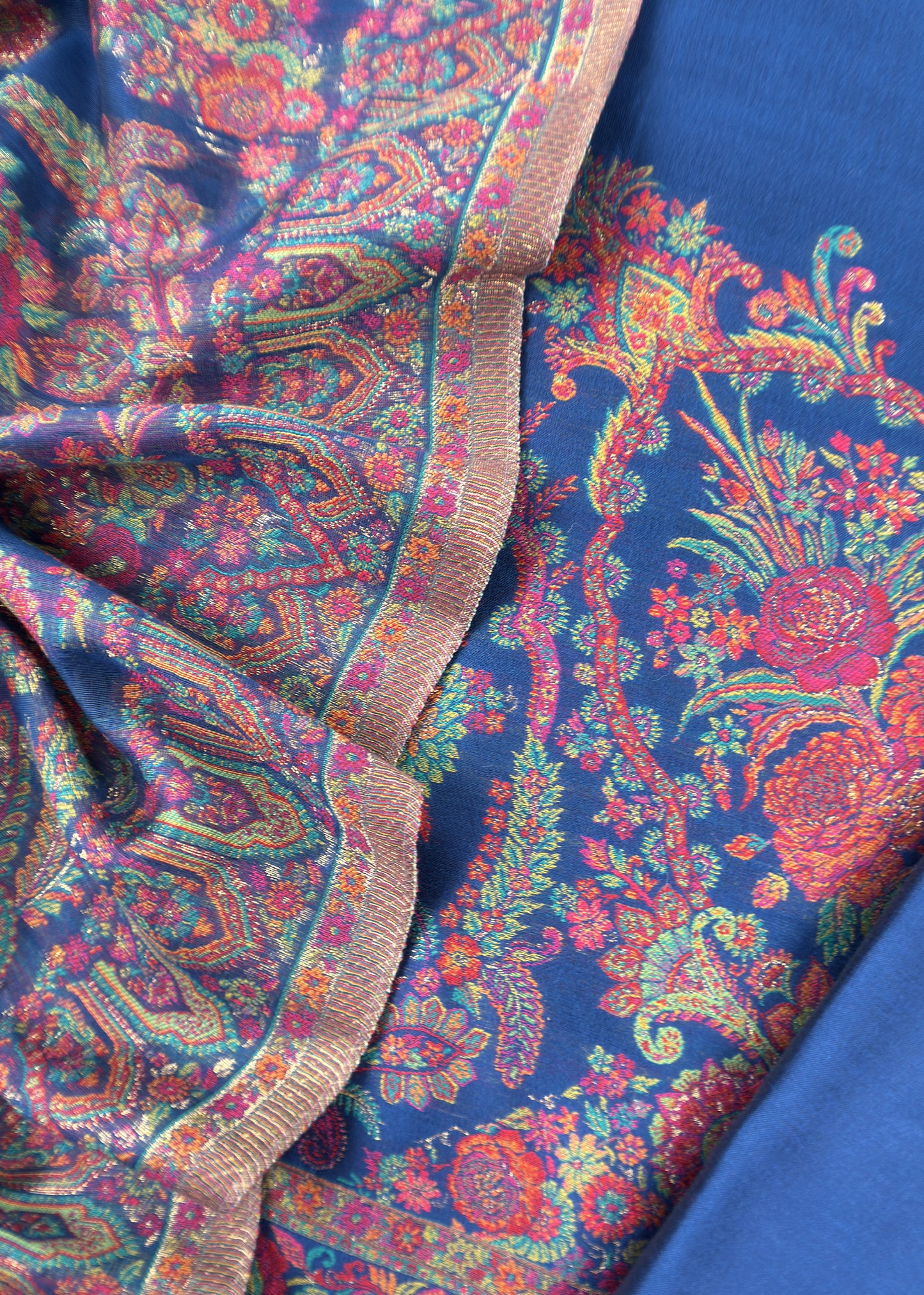 Royal Blue Handloom Silk Suit With Kani Weaving