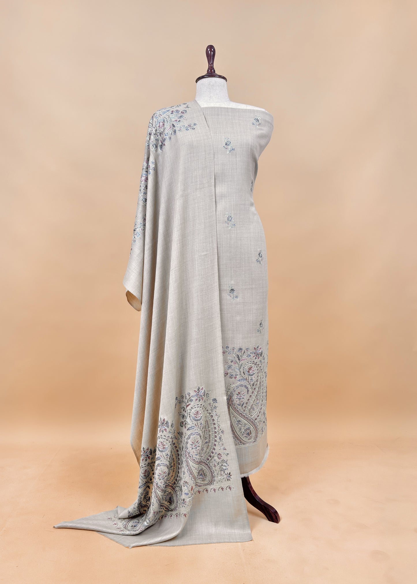 Maize Yellow Pure Merino Wool With Beautiful Aari Embroidery