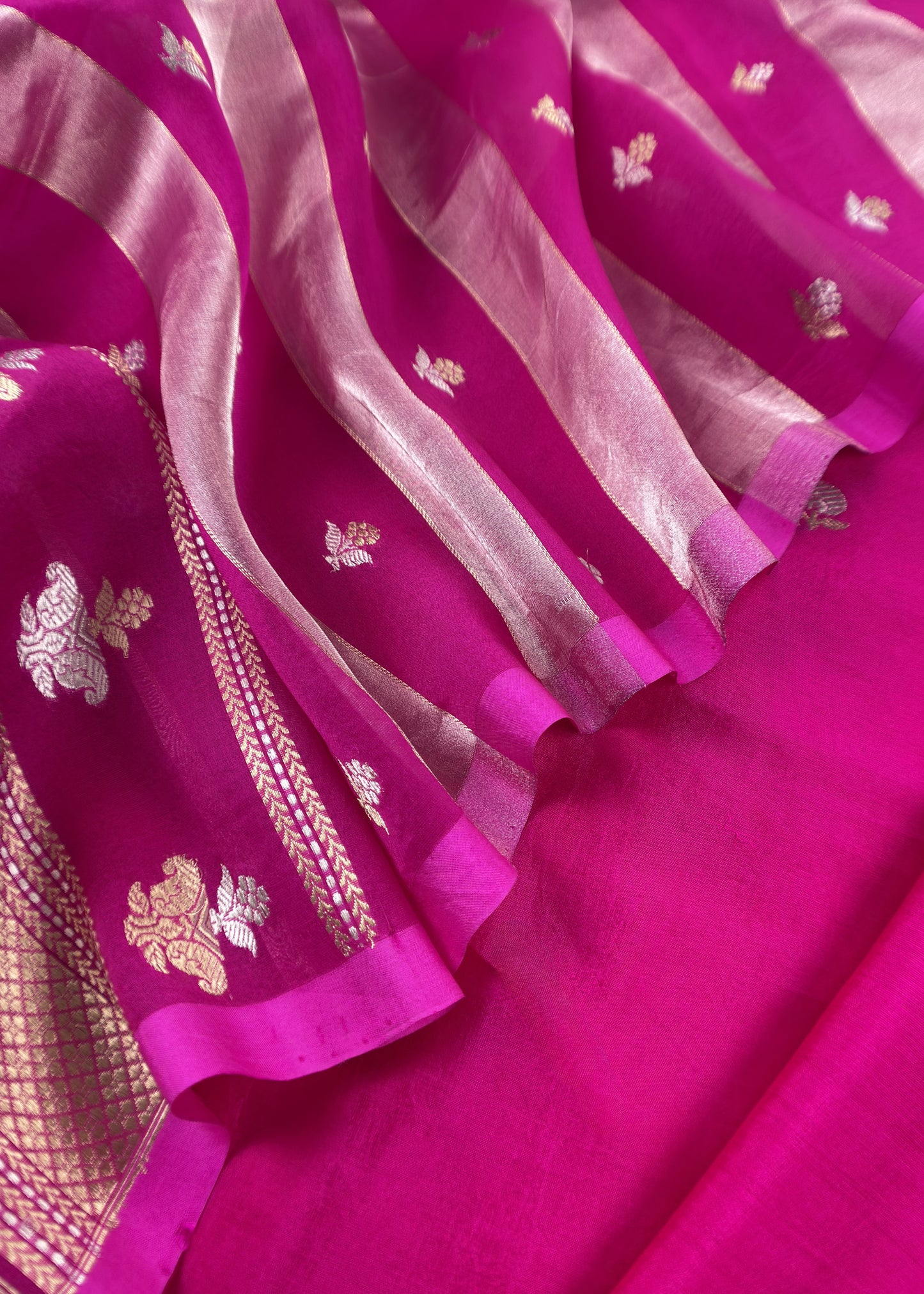 Rani Pink Handloom Banarasi Silk Kurta And Kora Silk Dupatta with Sonarupa Kadwa Weaving