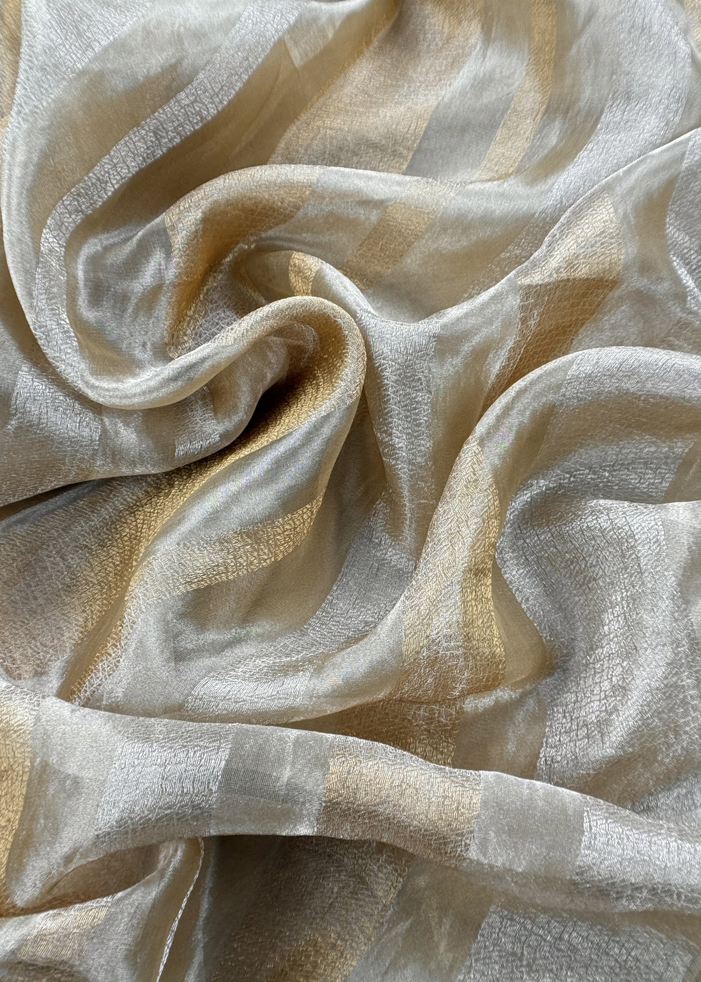Beige Handloom Tissue Silk Suit Fabric With Panel Dupatta