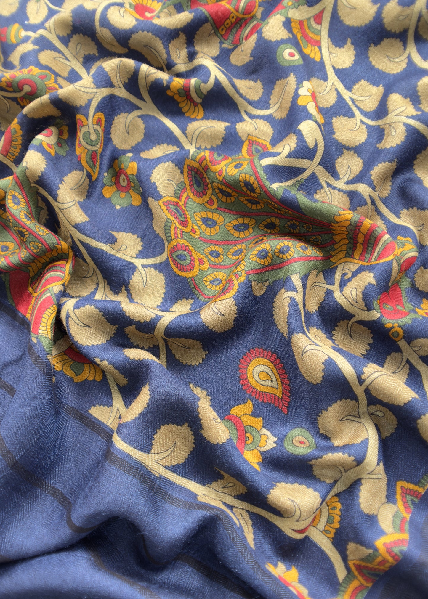 Blue Pure Pashmina Unstitched Suits With Kalamkari Dupatta