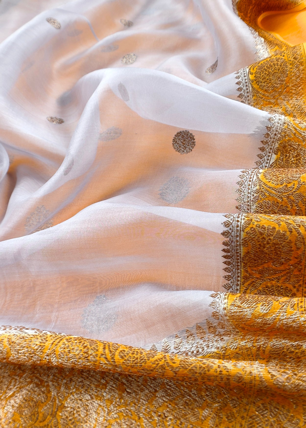 Yellow Handloom Raw Silk Kurta and Kora Silk Dupatta with Gold Kadwa Weaving