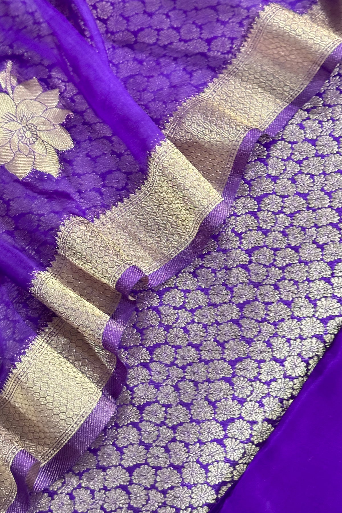 Brocade silk suit set with organza silk dupatta