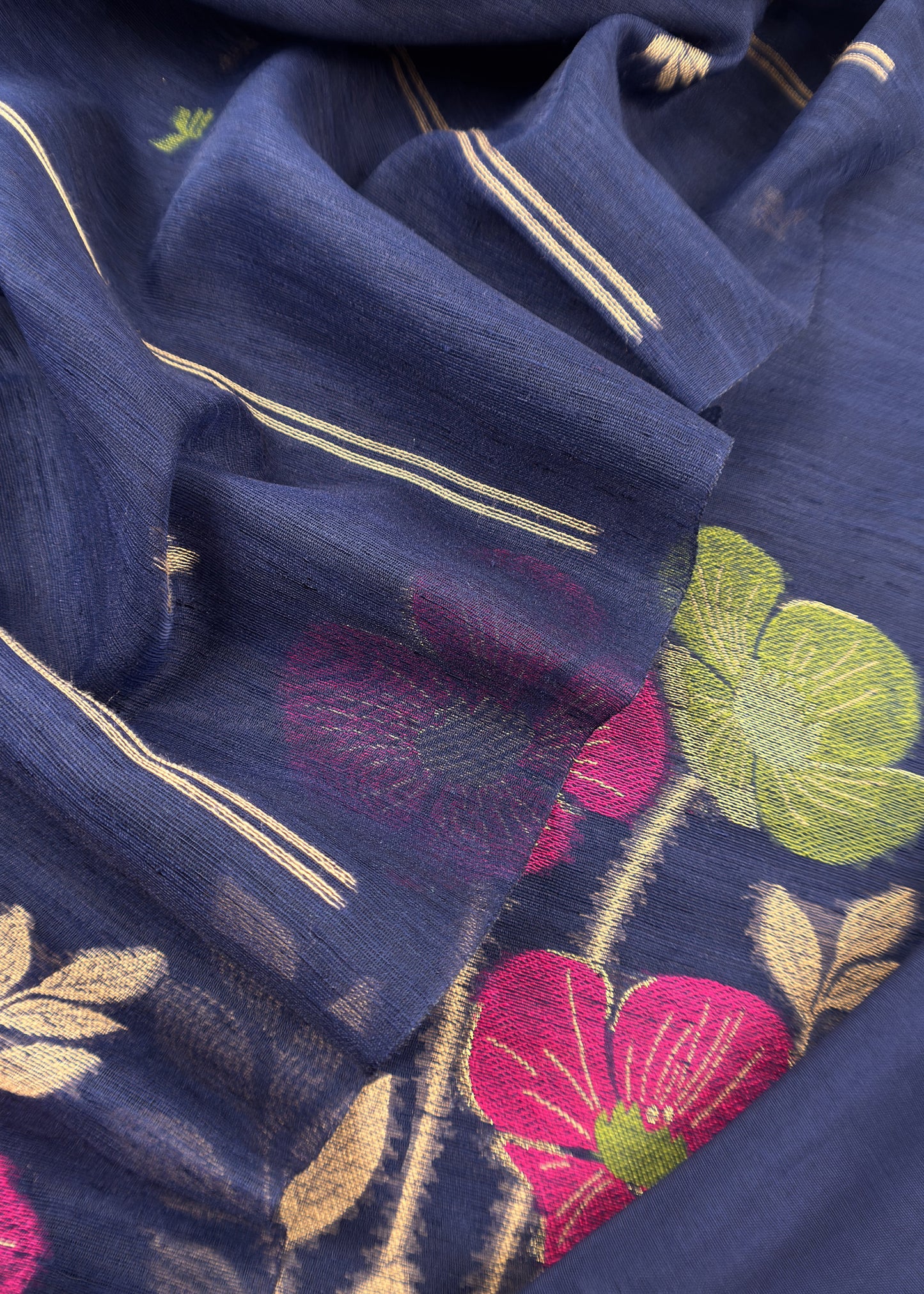 Derk Blue Floral Jamdani Weaved Unstitched Suit In Chandari