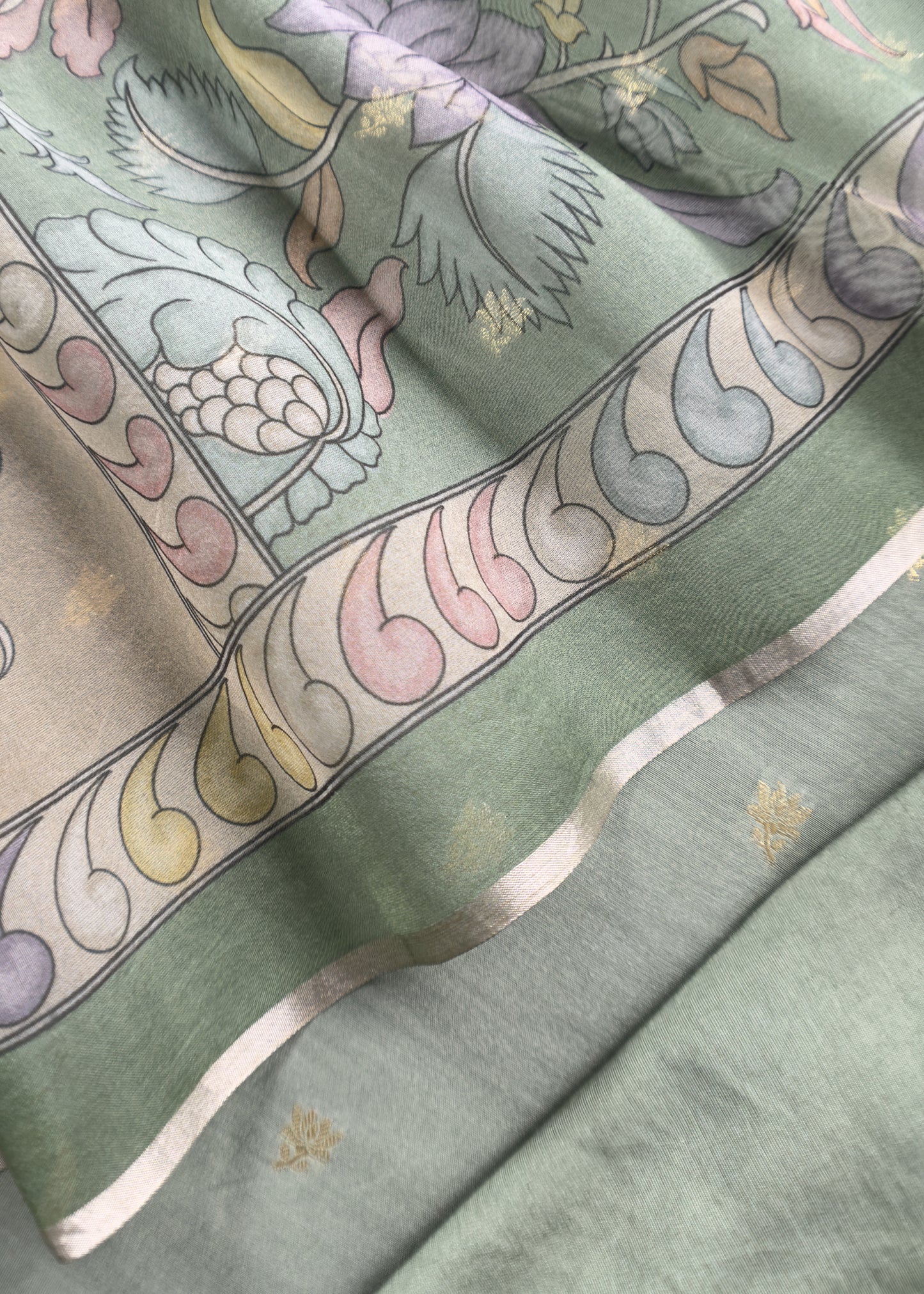Pine Green Handloom Banarasi Suit set with Kalamkari Organza dupatta