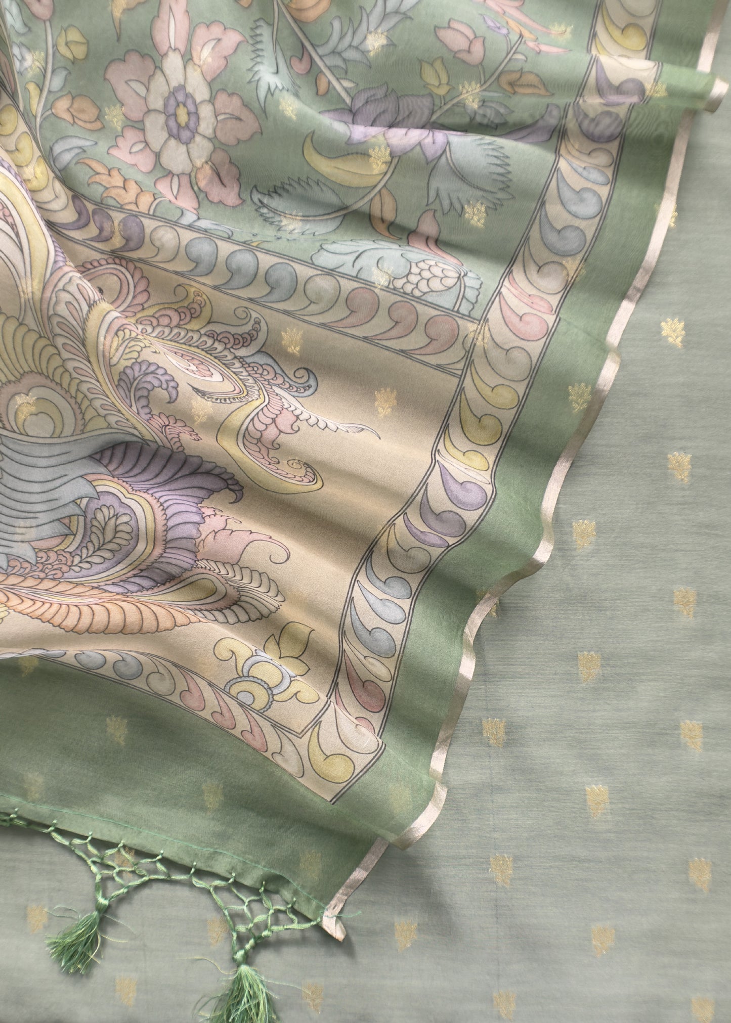 Pine Green Handloom Banarasi Suit set with Kalamkari Organza dupatta