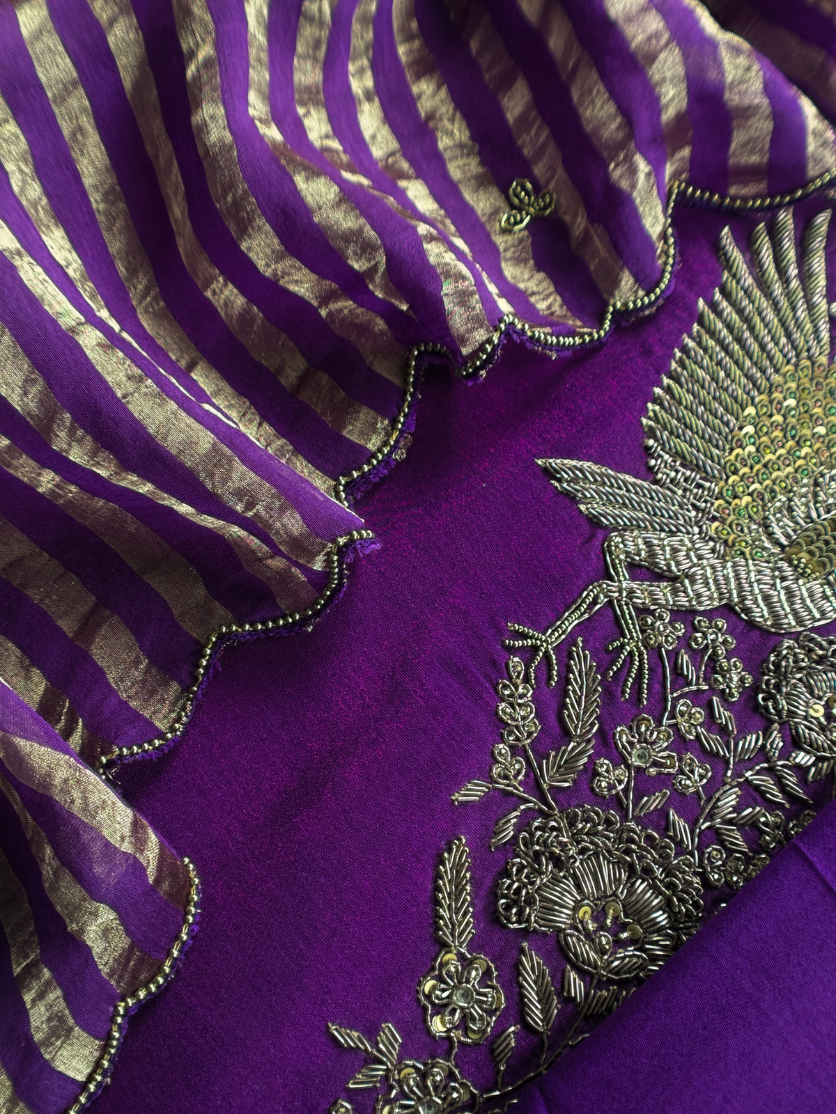 Violet Pure Silk Suit With Tissue Silk Dupatta
