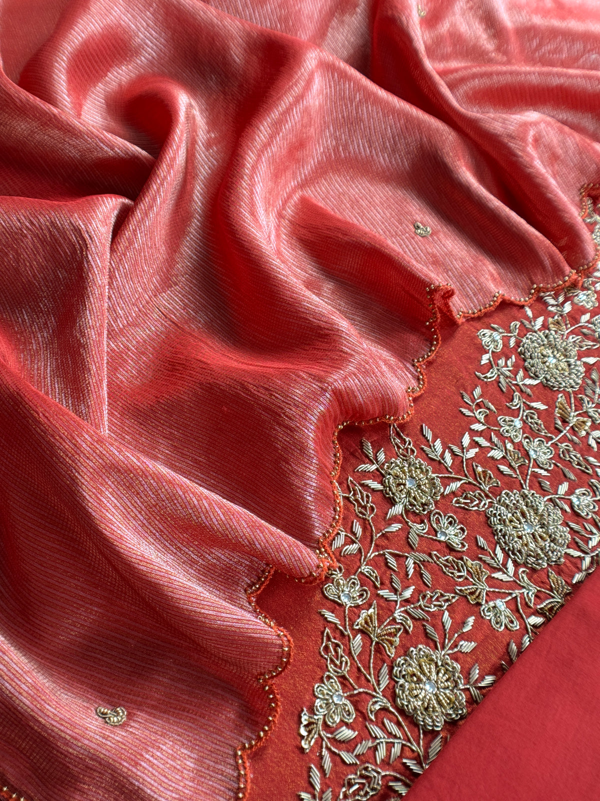 Rust Pure Silk Suit With Tissue Silk Dupatta
