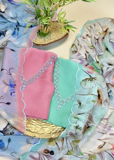 Embroidered organza attire and Printed Dupatta