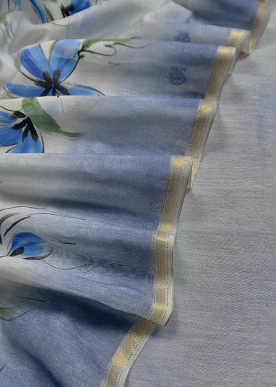 Hand-Printed Maheshwari Suit With Cut Work