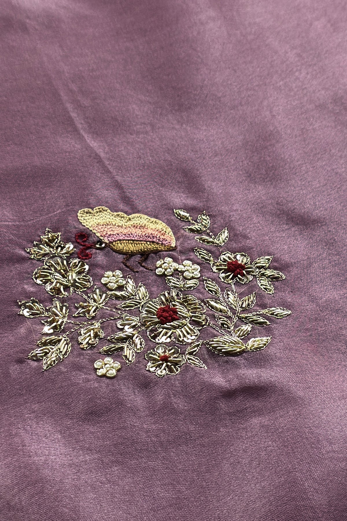 Purple Handloom Kora Silk Suit With Dabka Embroidery