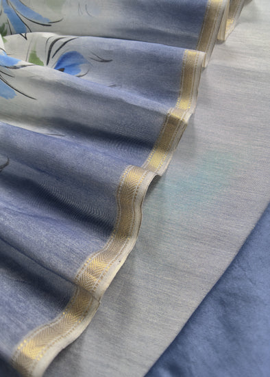 Hand-Printed Maheshwari Suit With Cut Work