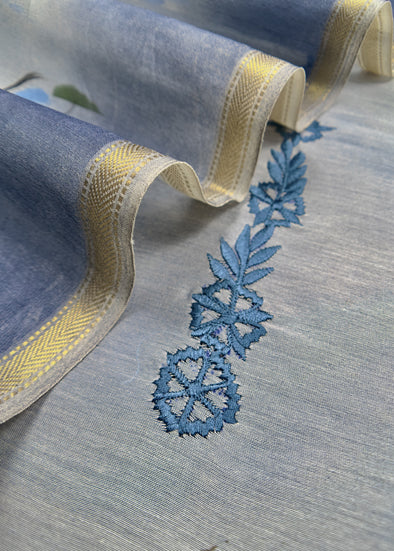 Hand-Printed Maheshwari Suit With Cut Work