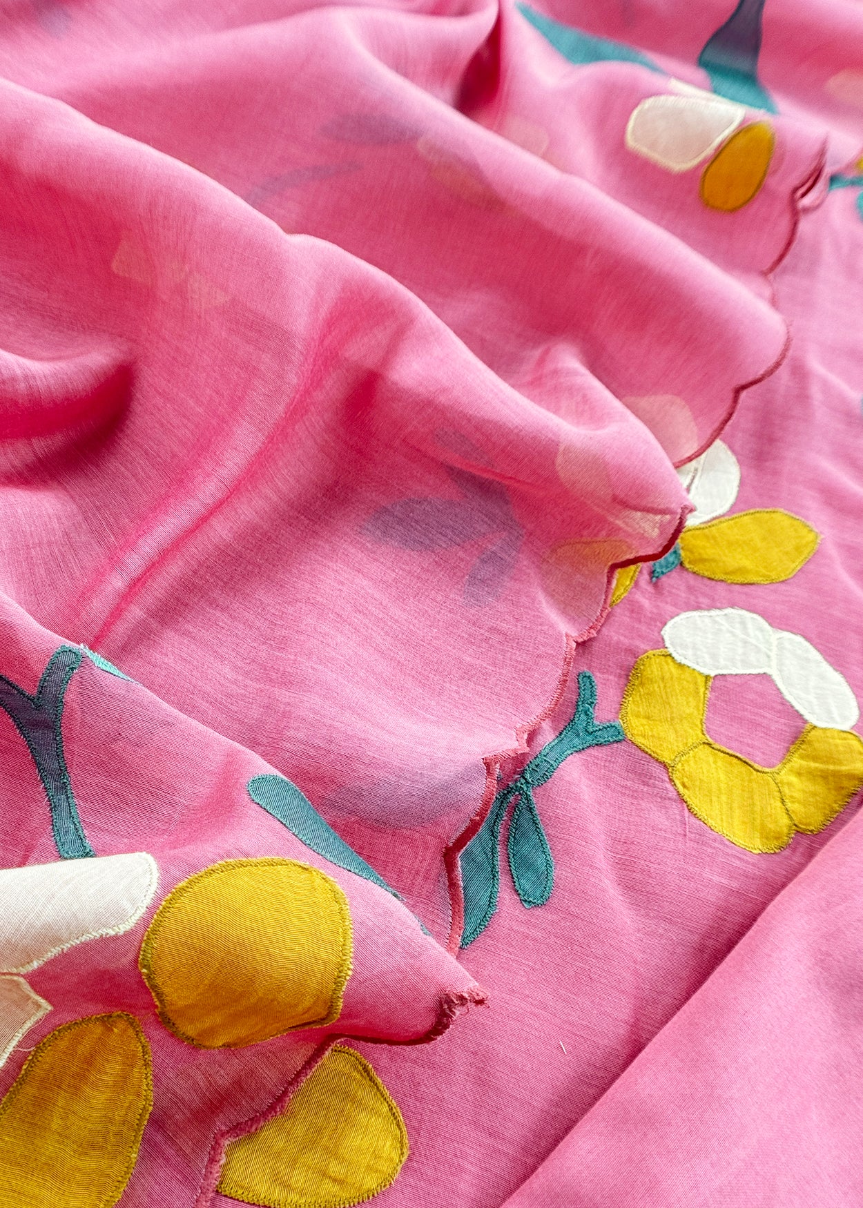 Pink Pure Mulmul Suit Fabric With Appliqué Work