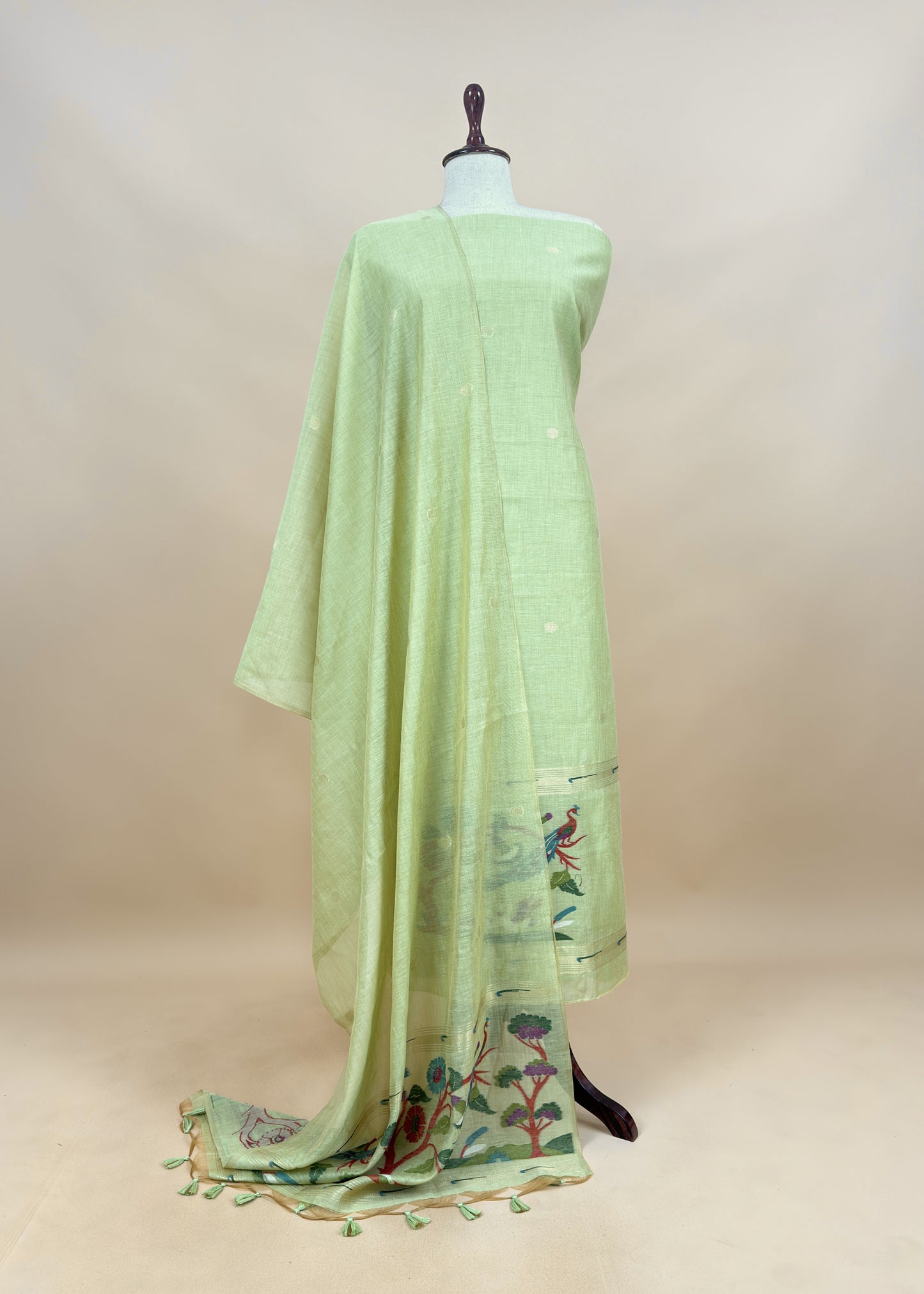 Sky Blue Chanderi Linen Suit Fabric With Jamdani Weaving
