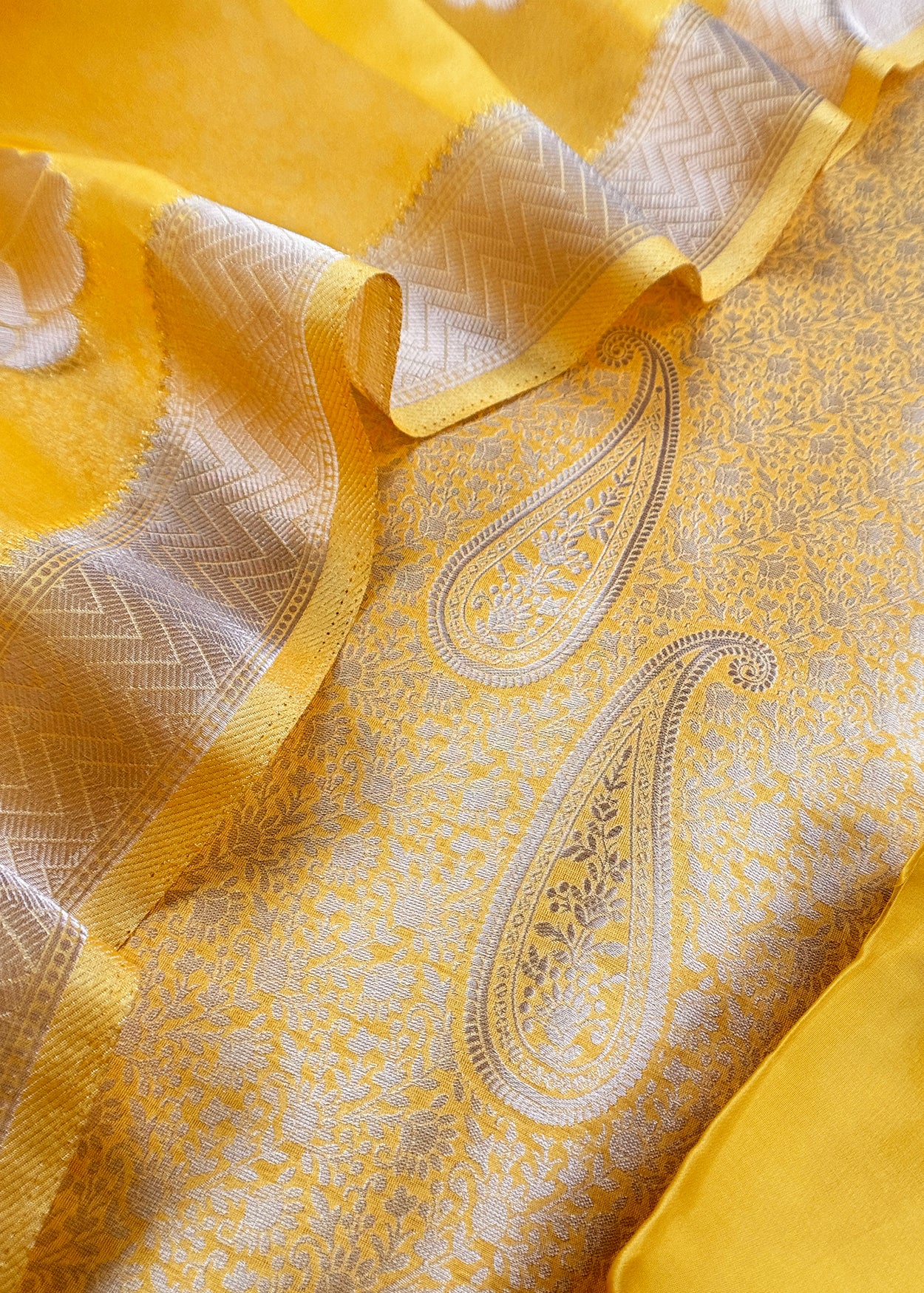 Yellow Designer Pure Brocade Silk Kurta and Organza Dupatta