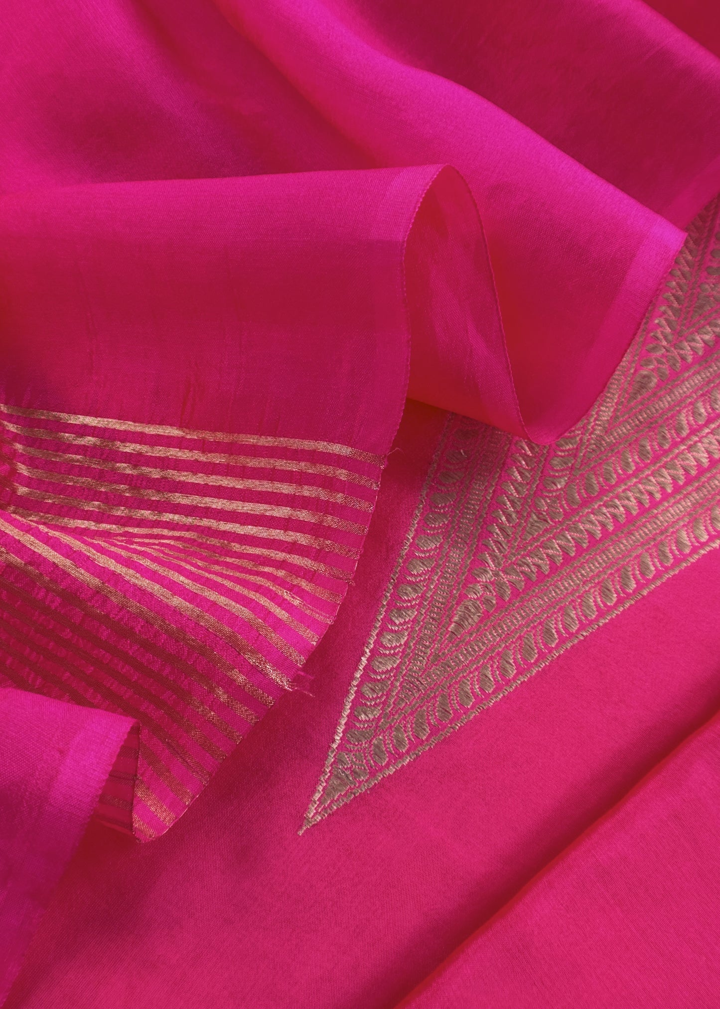 Designer Bright Pink Handloom silk suit with Zari weaving
