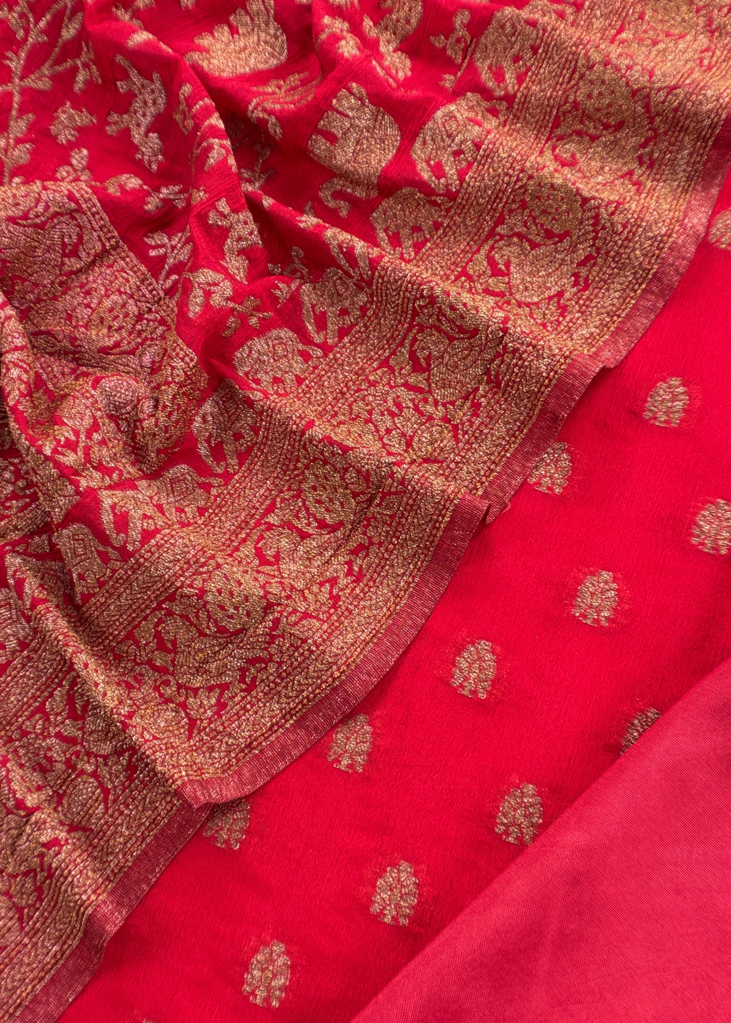 Red Georgette Silk Suit Fabric With Zari Weaving
