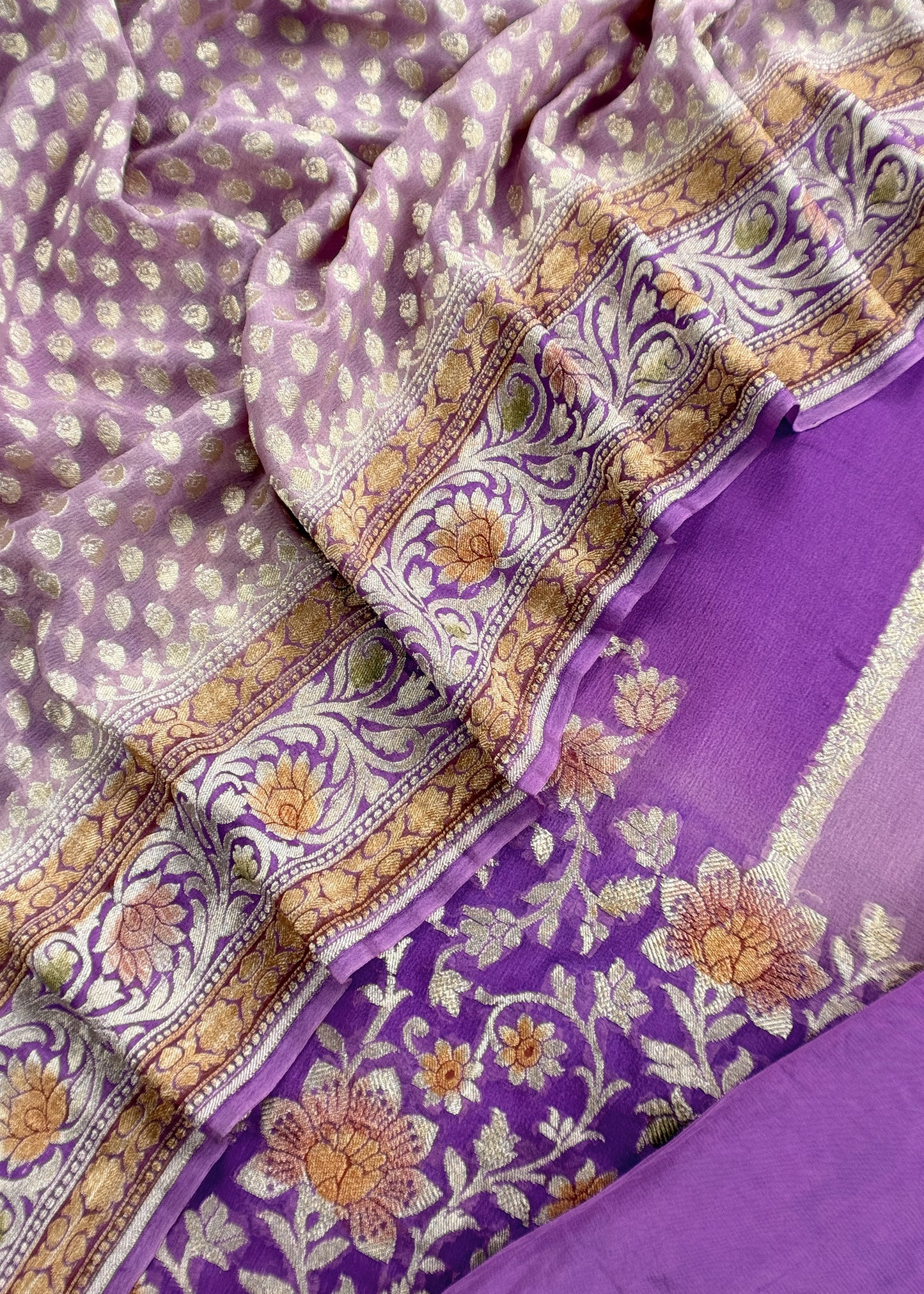 Luxe Lavender Handbrush Paint Handloom Khadi Georgette Unstitched Suit