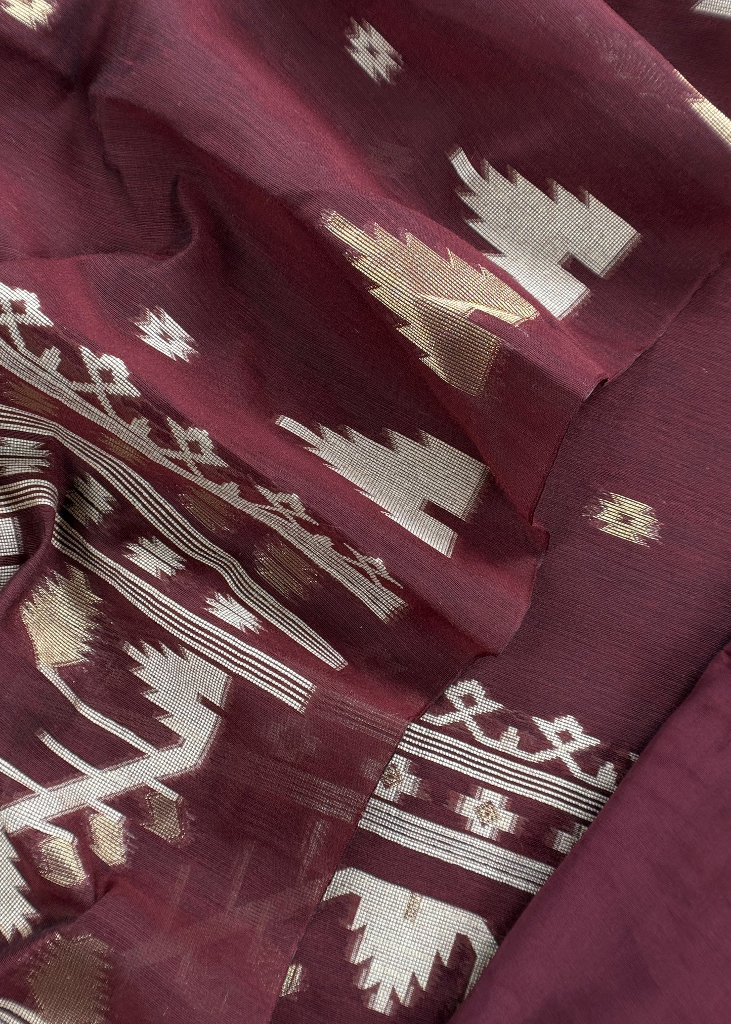 Plum Wine Jamdani Weaved Suit Fabric In Linen Chanderi
