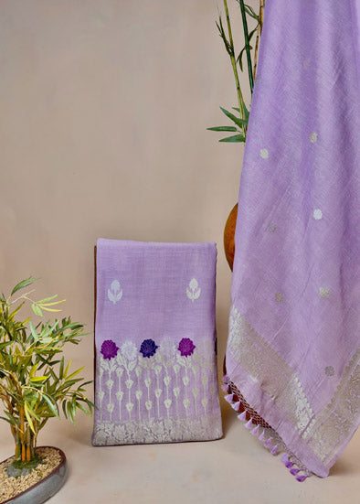 Purple Handloom Linen Silk With Kadwa Weaves