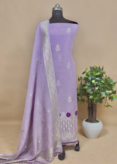 Purple Handloom Linen Silk With Kadwa Weaves