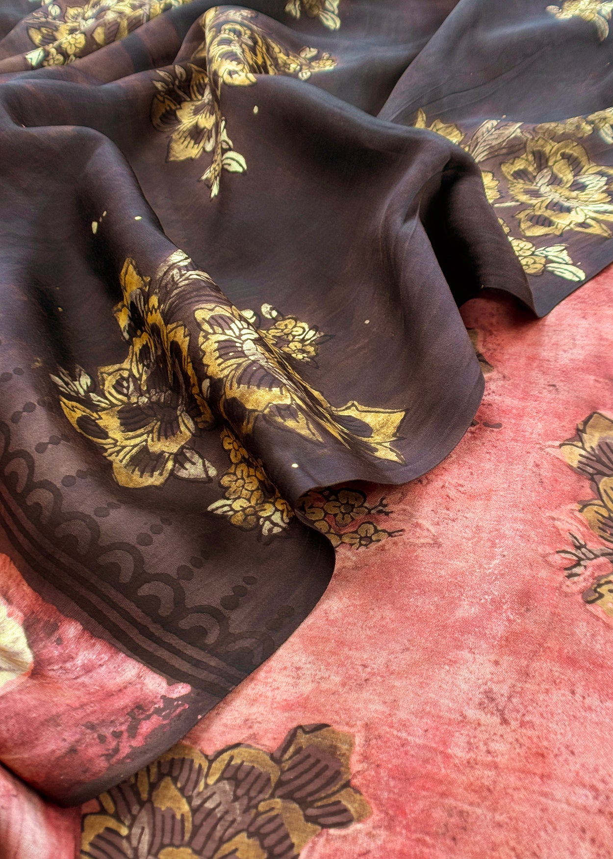 Peach With Brown Nashpal Ajrakh Suits in Purest Modal by Tussar Fabric