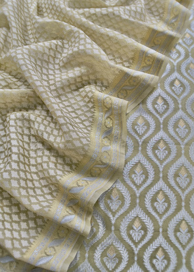 Green Handloom Kora Silk With Kadwa Weaves