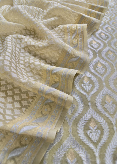 Green Handloom Kora Silk With Kadwa Weaves