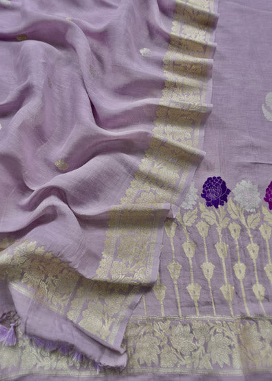 Purple Handloom Linen Silk With Kadwa Weaves