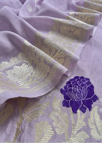 Purple Handloom Linen Silk With Kadwa Weaves