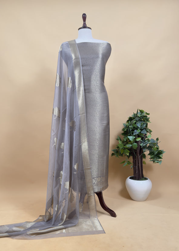 Purple Brocade Kurta With Organza Dupatta