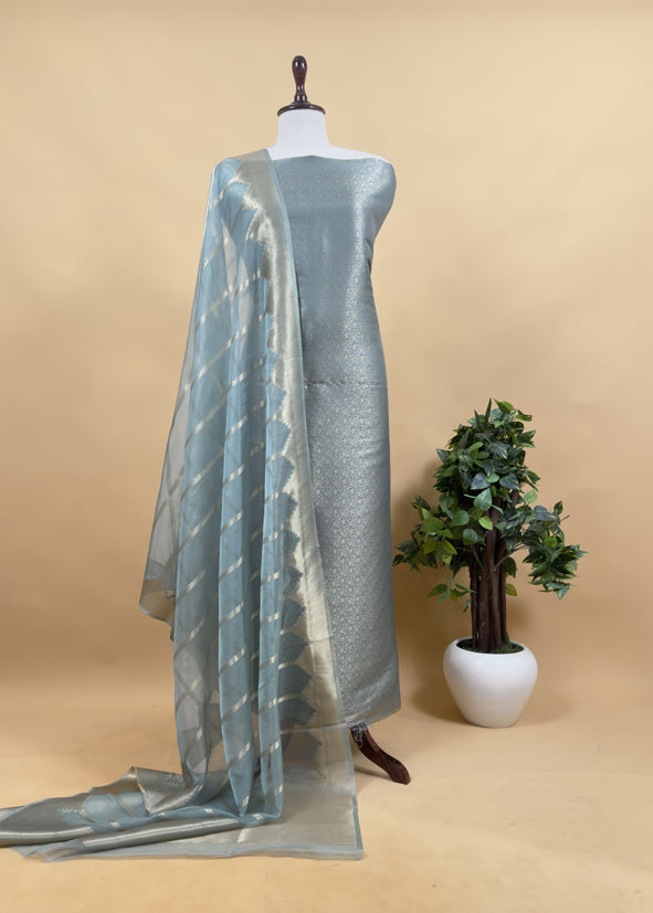 Brown Banarasi Silk Brocade Suit With Organza Dupatta