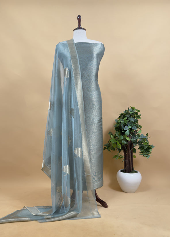 Purple Brocade Kurta With Organza Dupatta