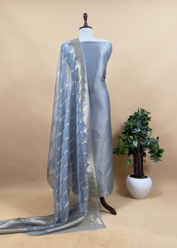 Brown Banarasi Silk Brocade Suit With Organza Dupatta