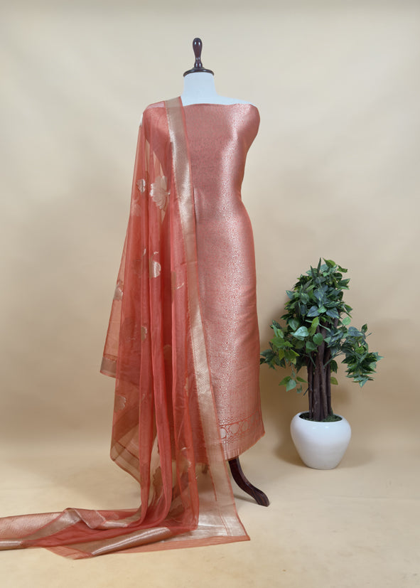 Purple Brocade Kurta With Organza Dupatta