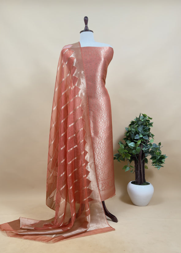 Banarasi Silk Brocade Suit With Organza Dupatta