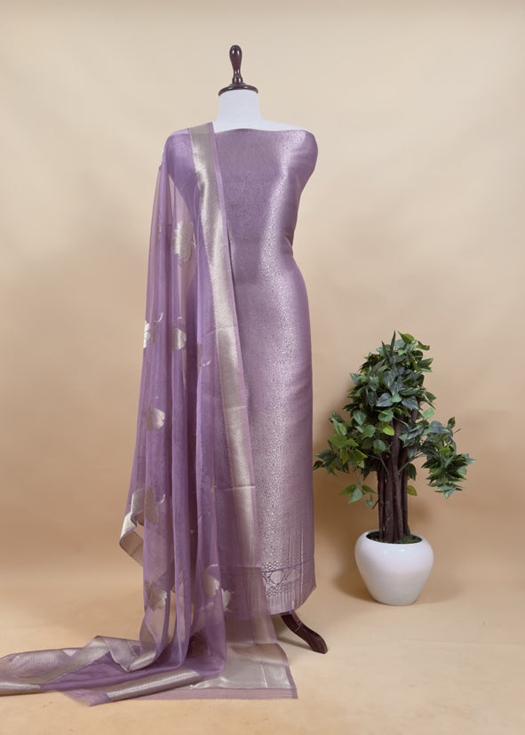 Purple Brocade Kurta With Organza Dupatta